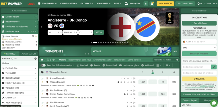 Betwinner Sénégal, page d'accueil paris sportifs
