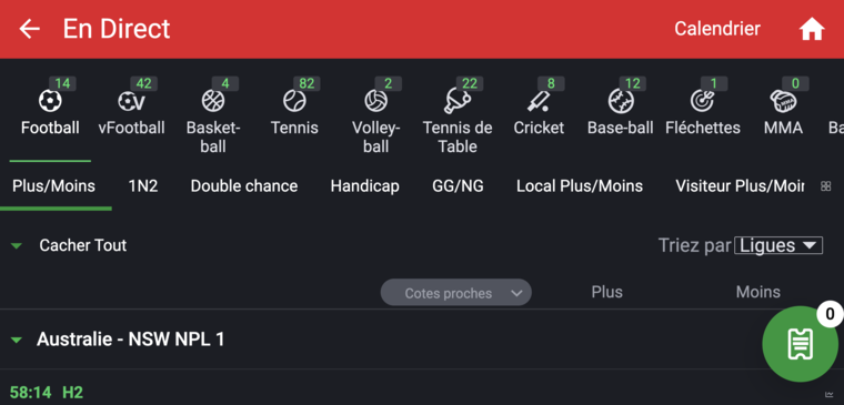 SportyBet Sénégal, paris en direct (live)